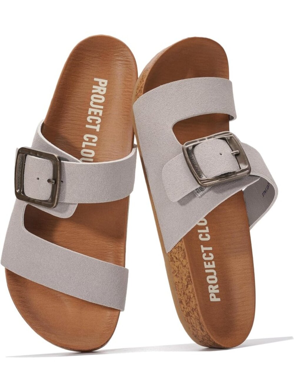Women's Ash Suede Comfort Genuine Adjustable Buckle Slides Plush Sandal Shoes